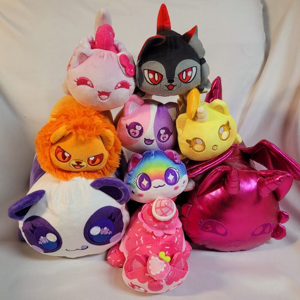 Aphmau Meemeows 12" 6” Cat Plush Lot Of 9 Chaser RARES Warewolf Dragon Panda